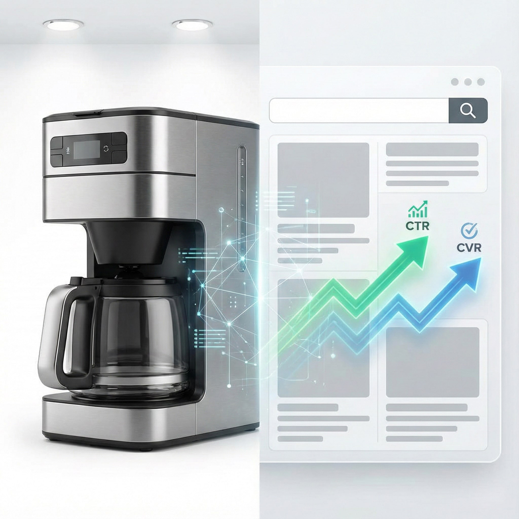 Konzeptbild zur Beziehung zwischen Amazon-A9-Algorithmus, Produktbildern und SEO-optimierten Texten
