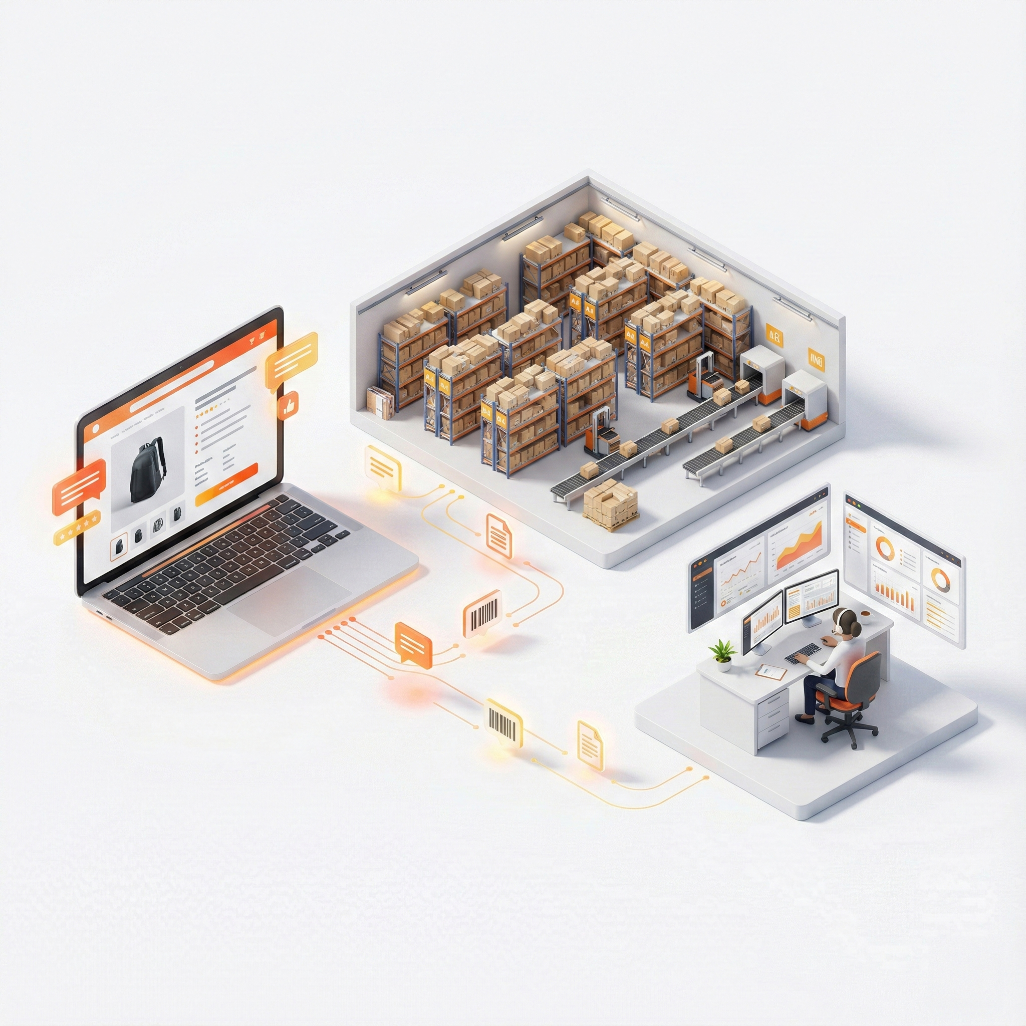 Konzeptionelle Darstellung des Content-Flows durch die verschiedenen Phasen der E-Commerce-Kette