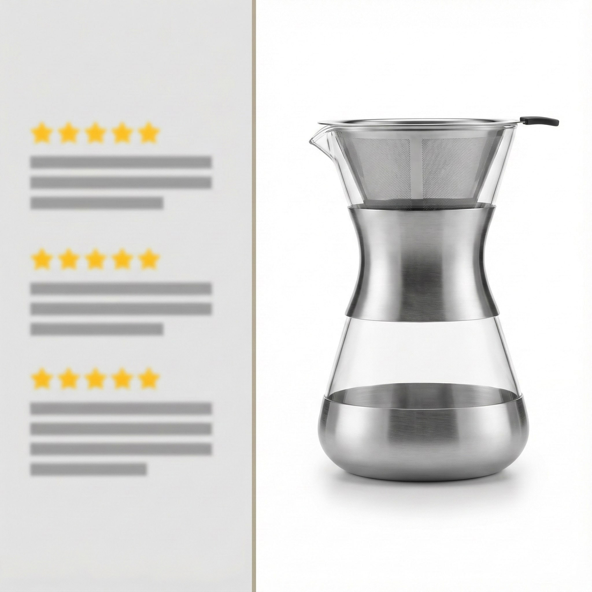 Konzeptbild aus starkem Produktfoto und Amazon-Bewertungsbereich, das Kundenvertrauen symbolisiert