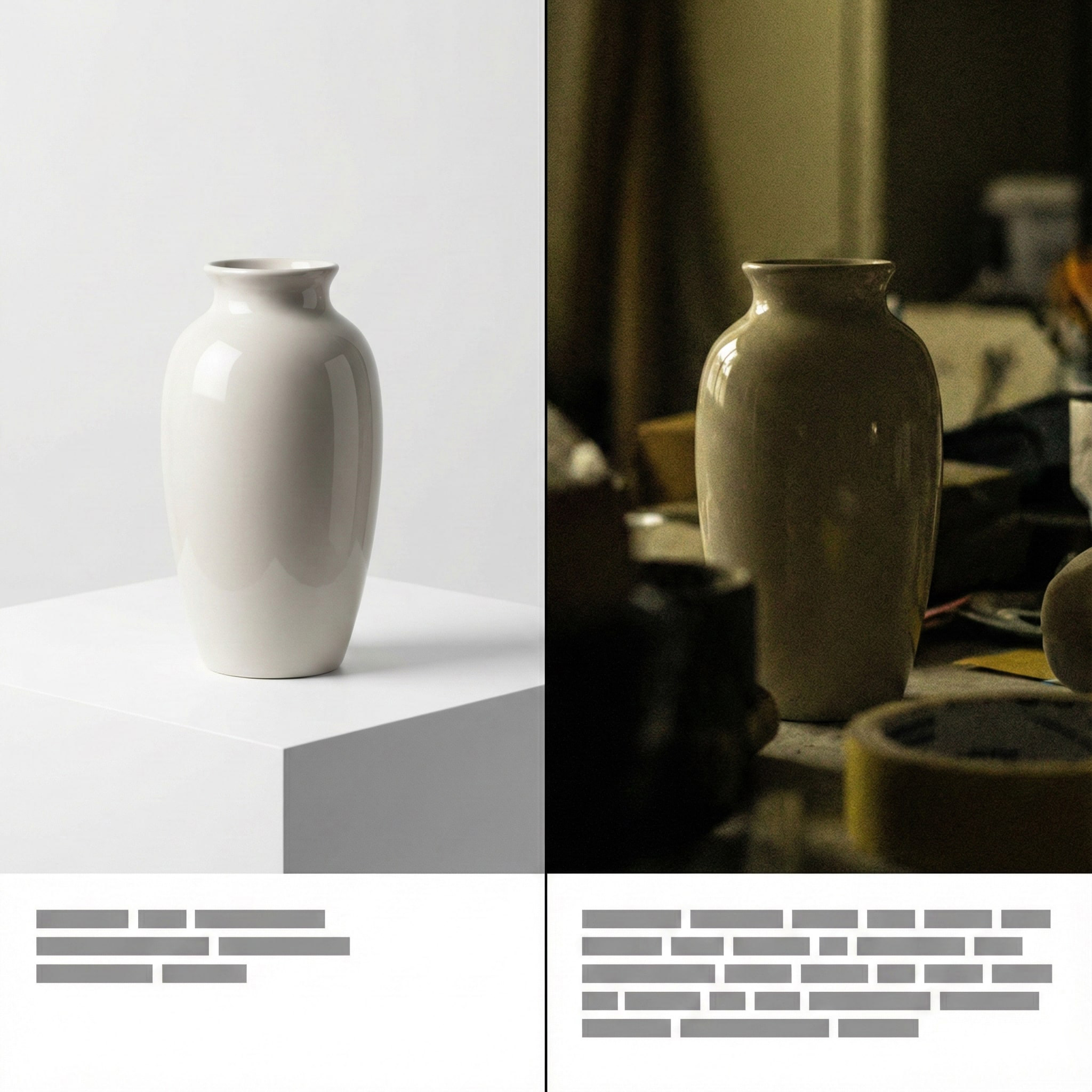 Konzeptbild für Ungleichgewicht zwischen starken Bildern + schwachen Texten und starken Texten + schwachen Bildern