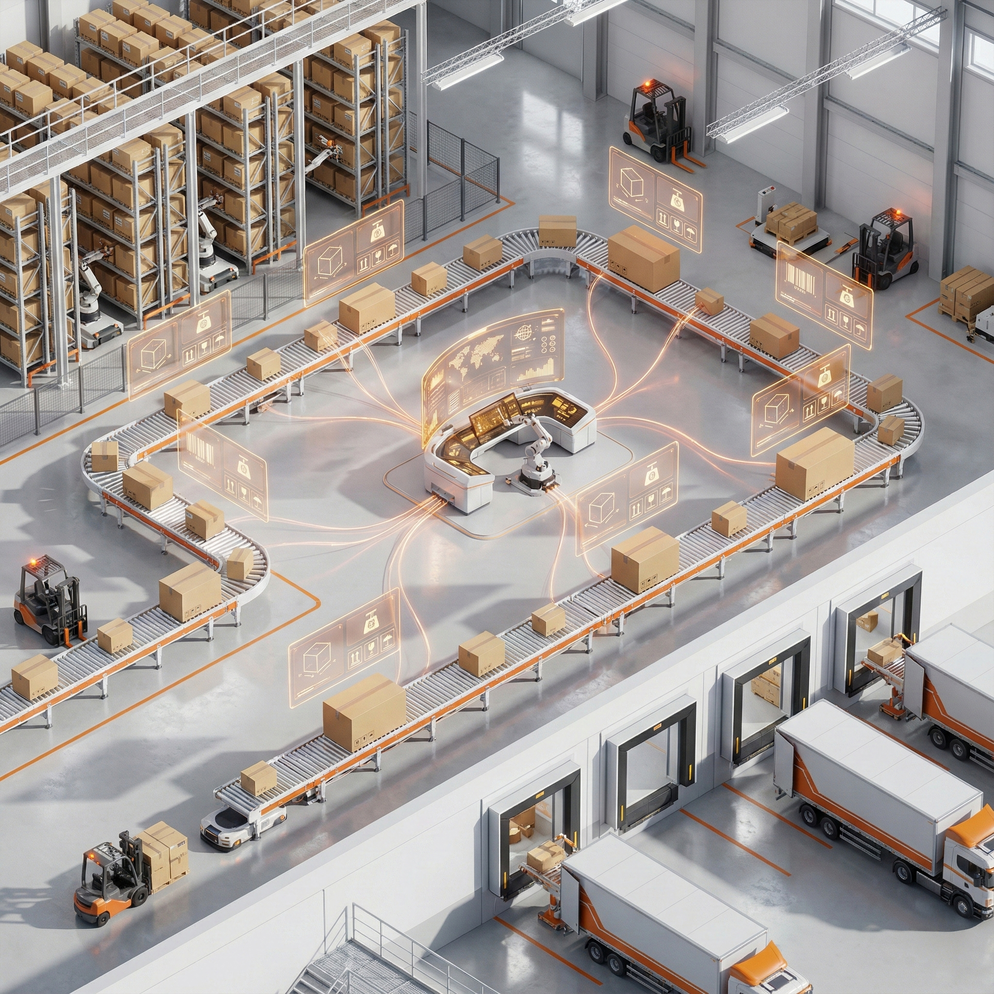 Konzeptionelle Darstellung des Datenflusses zwischen Lager, Fulfillment und Produktseiten