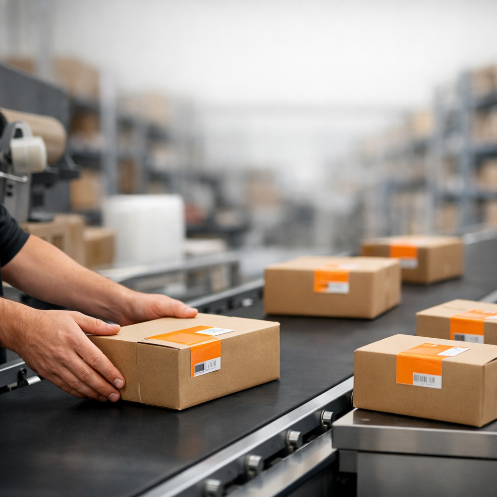 Cross-border shipping process concept with parcels and tracking